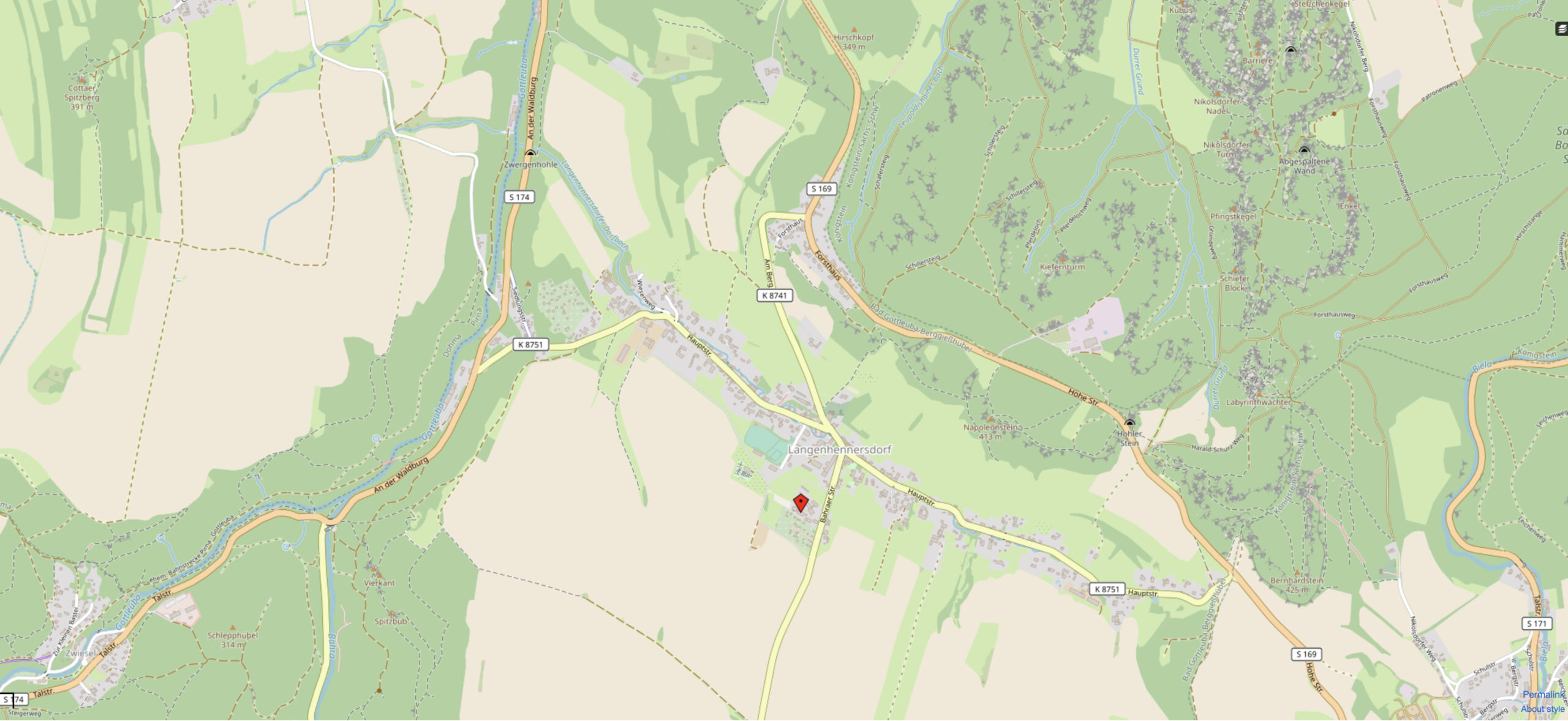 Lange Henne Karte von Langenhennersdorf